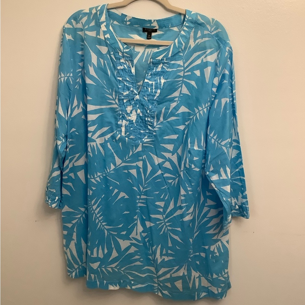 Talbots Sky Blue and White Abstract Blouse